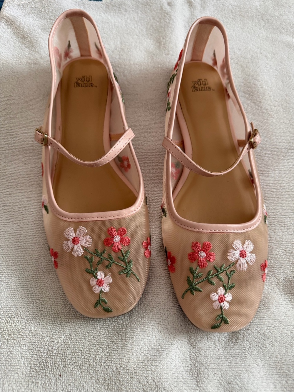 wild fable Pink Embroidered Floral Mary Jane Flats